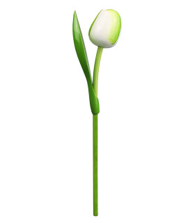 Houten tulp op steel 34 cm White green