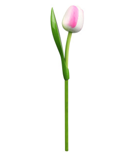 Houten tulp op steel 34 cm White pink
