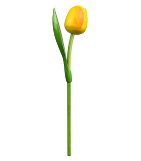 Houten tulp op steel 34 cm Yellow orange