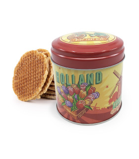 Blik met stroopwafel Holland tulpen fiets vintage