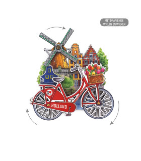 MDF Holland molen fiets in kleur draaiende wielen