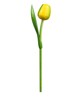 Houten tulp op steel 34 cm Yellow green