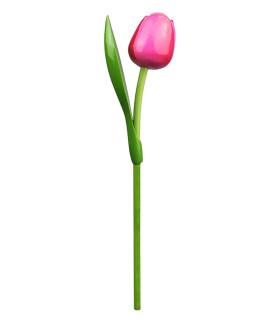 Houten tulp op steel 34 cm Pink red