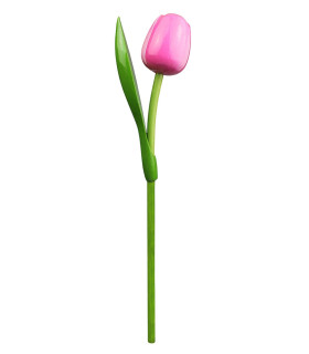 Houten tulp op steel 34 cm Pink white