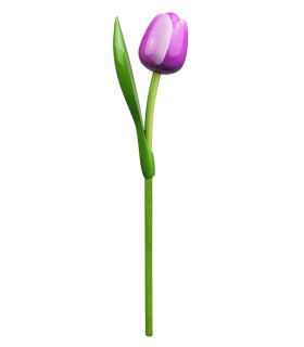Houten tulp op steel 34 cm Purple white