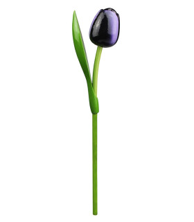 Houten tulp op steel 34 cm Aubergine white