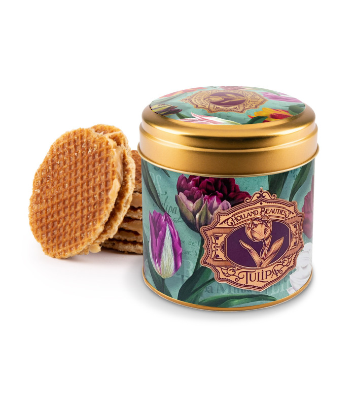 Blik met stroopwafel Amsterdam huisjes fiets vintage