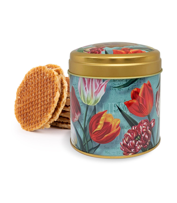 Blik met stroopwafel Amsterdam huisjes fiets vintage