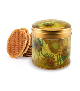 Blik met 8 roomboterstroopwafels in mooi blik van VanGogh Sunflowers