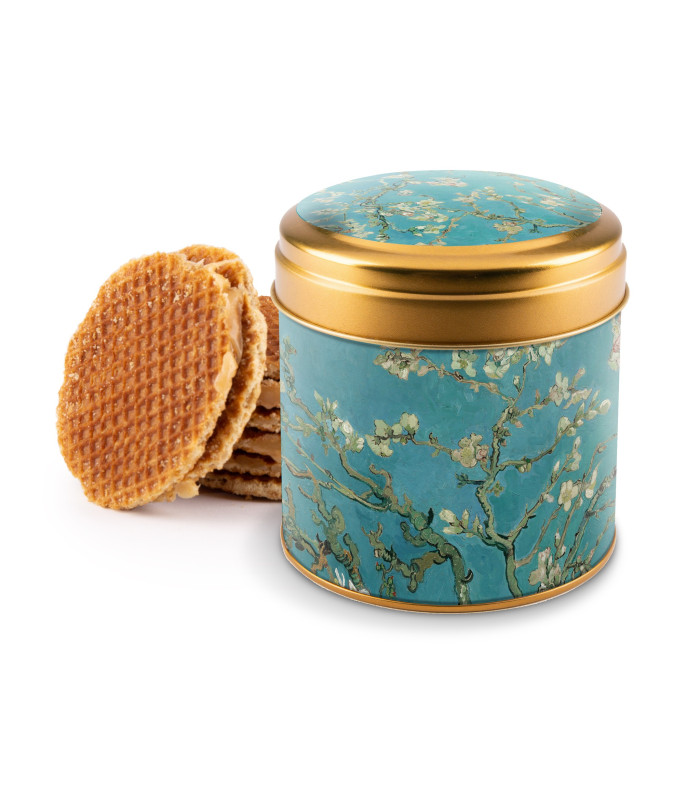 Blik met 8 stroopwafels Van Gogh Almond Blossom