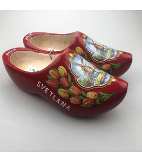 Rode draagklompen met molen en tulpen + sleutelhanger