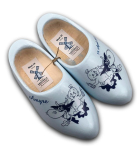[Geboorte] klompjes met naam licht-blauw met koe-decor