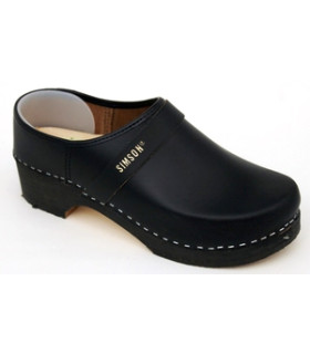 Simson kinderklompen dichte hiel zwart houten zool + rubber