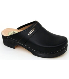 Simson lederen klompen open hiel zwart houten zool + rubber