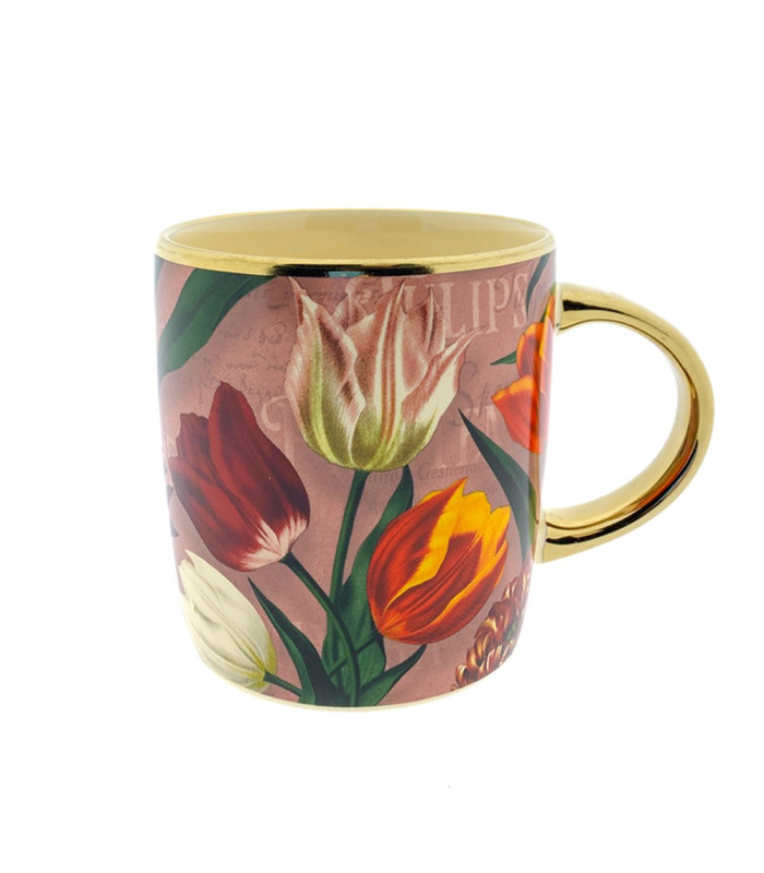 Beker pretty tulips roze/goud incl luxe kadoverpakking