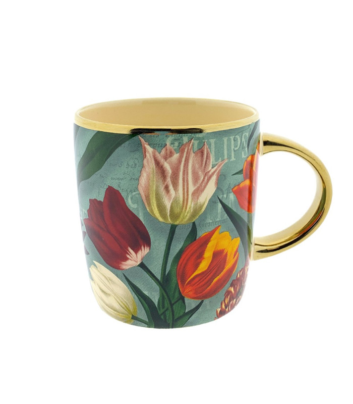 Beker pretty tulips groen/goud incl luxe kadoverpakking