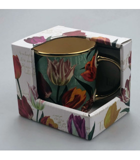 Beker pretty tulips groen/goud incl luxe kadoverpakking