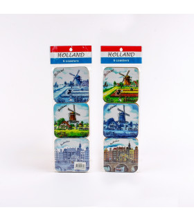 Set van 6 kurk onderzetters molen + grachten | 5481