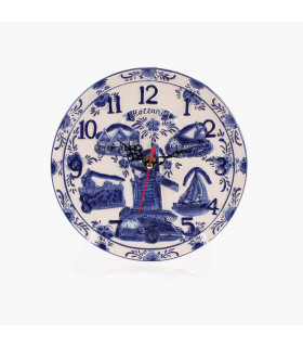 Uniek Delfts blauw bord met klok. Handgeschilderd Hollandse taferelen.