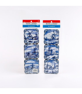 Set van 6 kurk onderzetters Delftsblauwe Molens | 5480