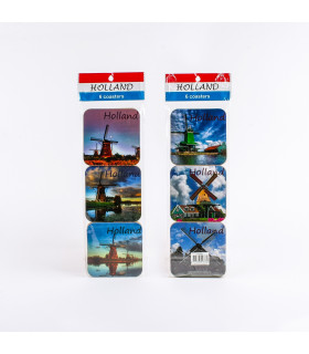 Set van 6 kurk onderzetters met full colour Hollandse Molens | 5483