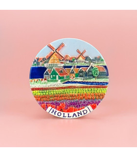 Typisch Hollands! Magneet met Molen en Tulpen | Souvenir