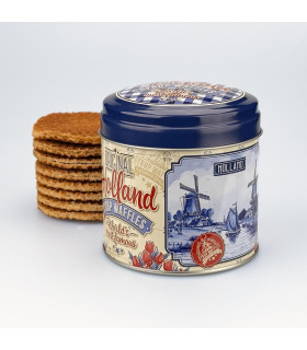 Typisch Hollands cadeau: 8 stroopwafels in een Delfts blauw blik.