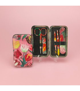 Roze Manicureset met Tulpen | Nagelverzorgingsset