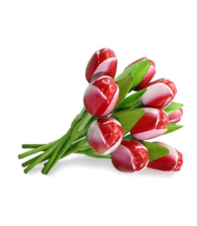 Boeket van 9 houten tulpen Red White