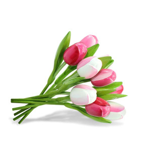 Boeket van 9 houten tulpen Pink & White