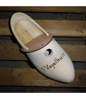 Vogelhuisje van klomp met ingebrande tekst