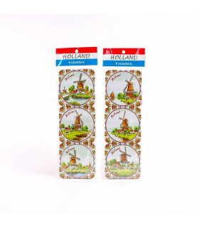 Set van 6 kurk onderzetters molens Holland