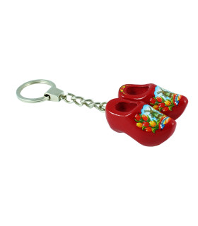 Sleutelhanger met 2 klompjes van 4 cm Rood
