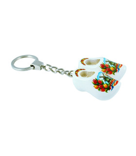Sleutelhanger met 2 klompjes van 4 cm Wit