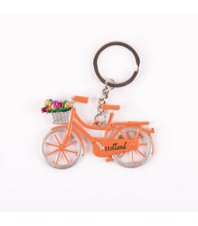 Sleutelhanger fiets oranje met tulpen